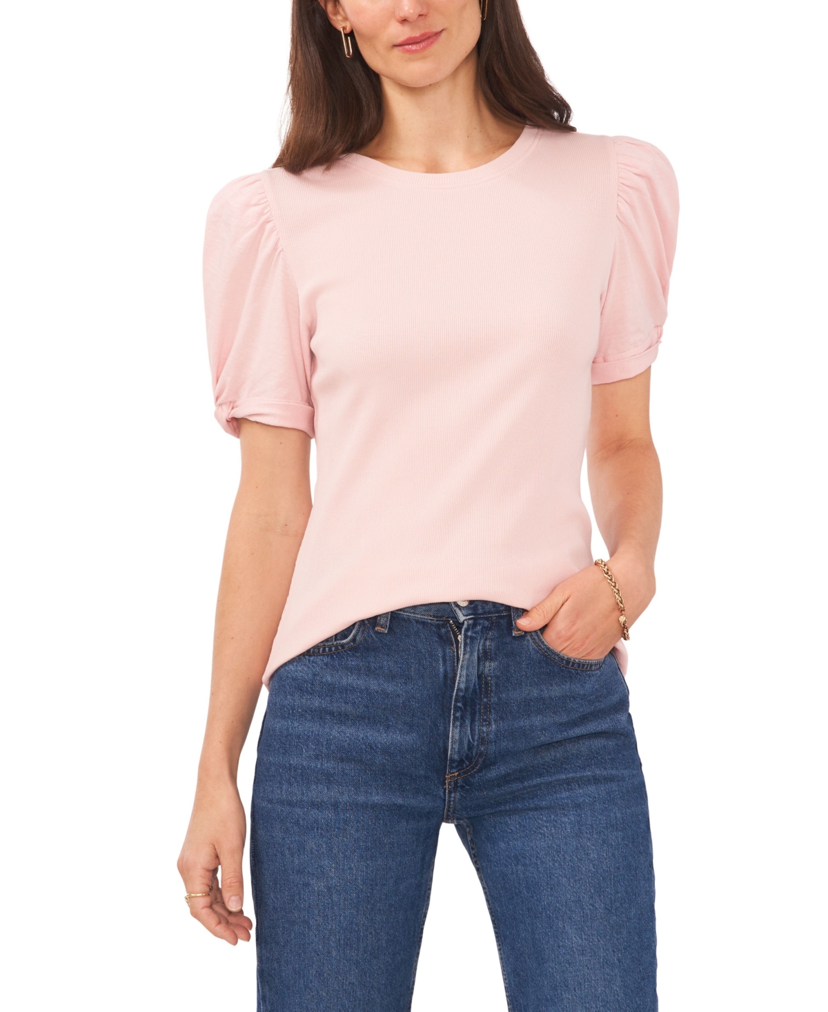 1.state Puff Sleeve Cotton Tee In Peach Skin