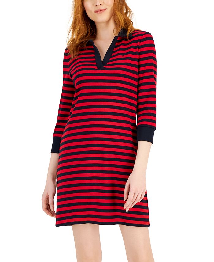 Tommy Hilfiger Womens Johnny Collar Rugby Dress Red Size Large main image 0