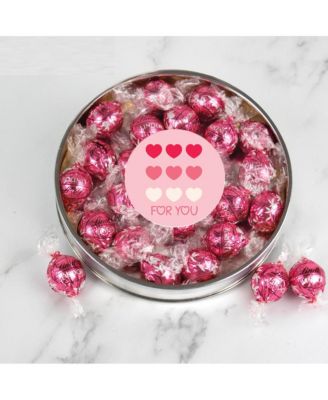 Valentine's Day Candy Gift Tin with Chocolate Lindor Truffles by Lindt Large Plastic Tin with Sticker, 24 Pieces
