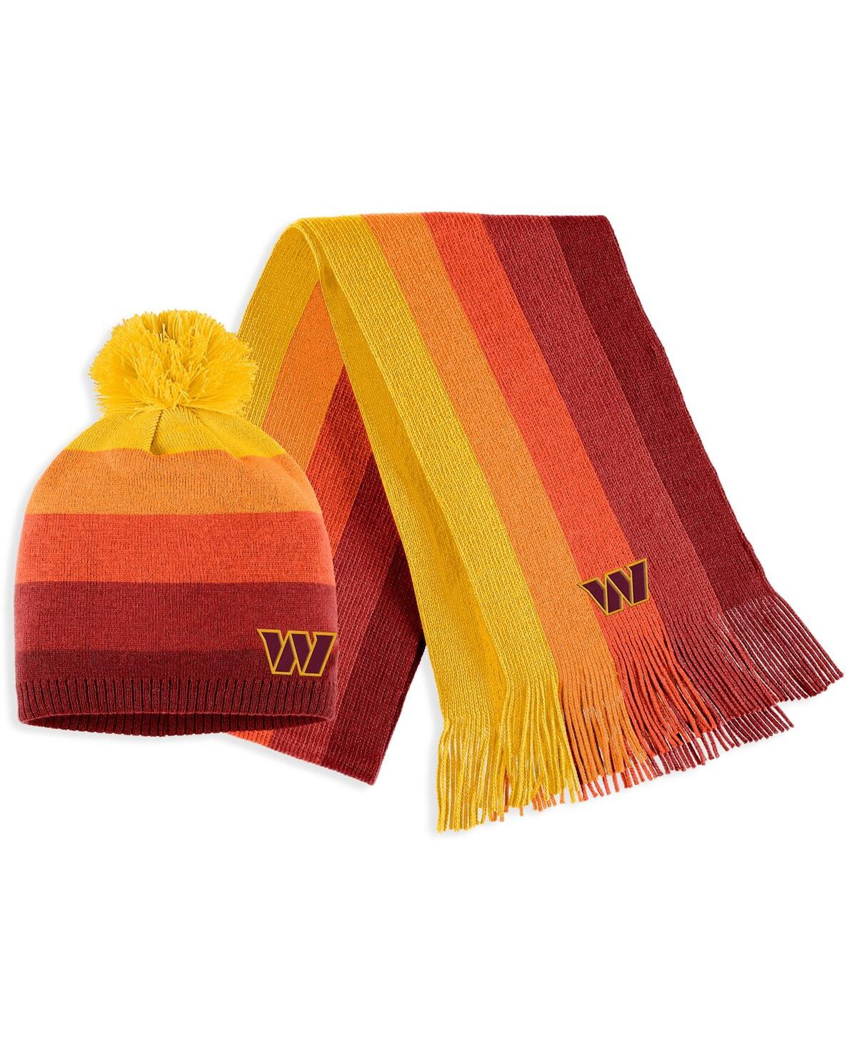 Wear By Erin Andrews Women's  Gold Washington Commanders Ombre Pom Knit Hat And Scarf Set