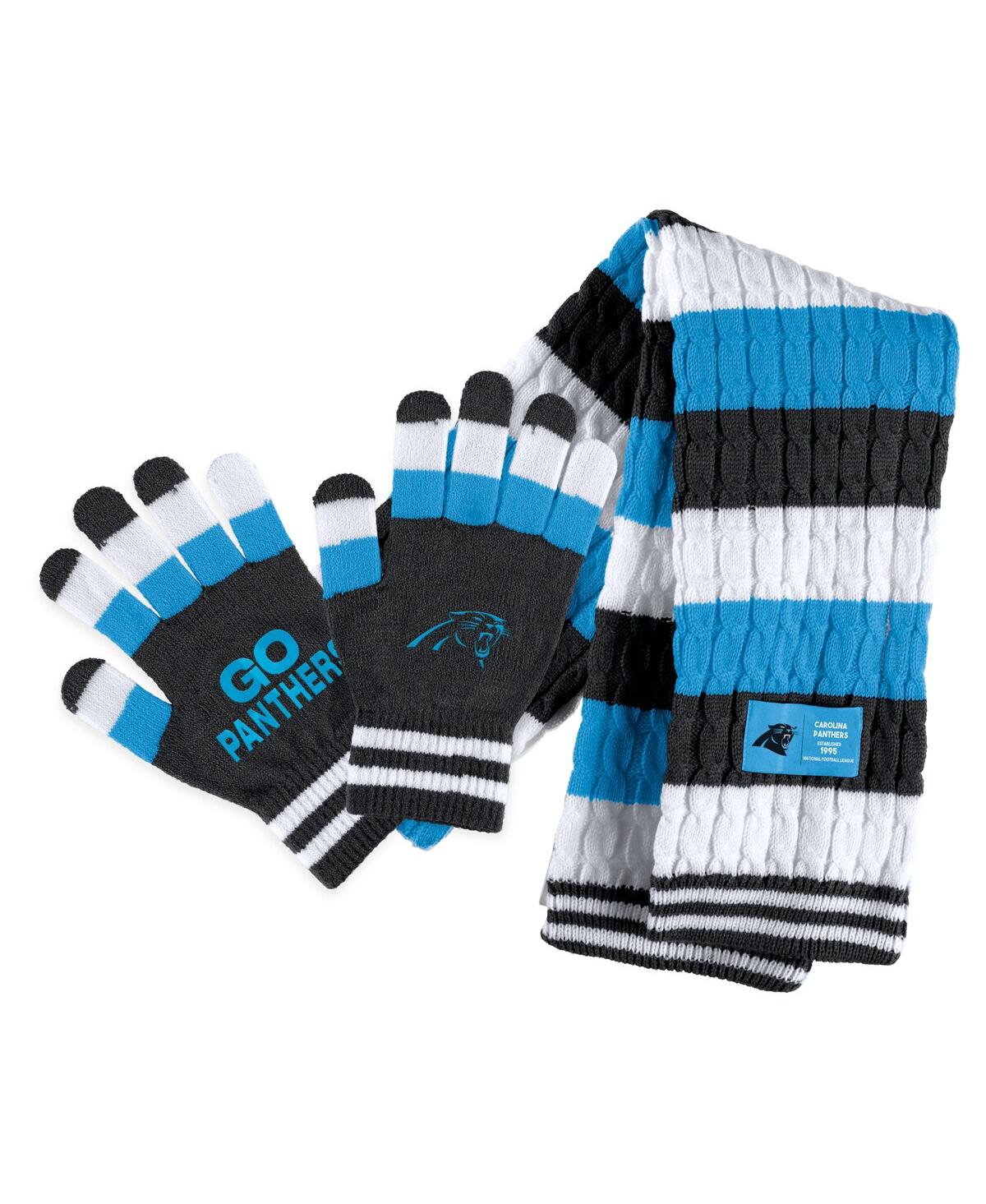 Wear By Erin Andrews Women's  Carolina Panthers Striped Scarf And Gloves Set In Multi