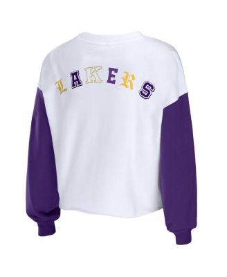 Women's Heather Gold Los Angeles Lakers Mixed Letter Cropped Pullover Sweatshirt