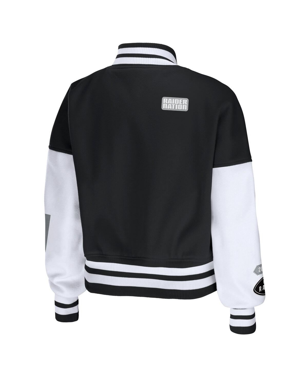 Wear By Erin Andrews Women's  Black, White Las Vegas Raiders Full-zip Varsity Jacket In Black,white