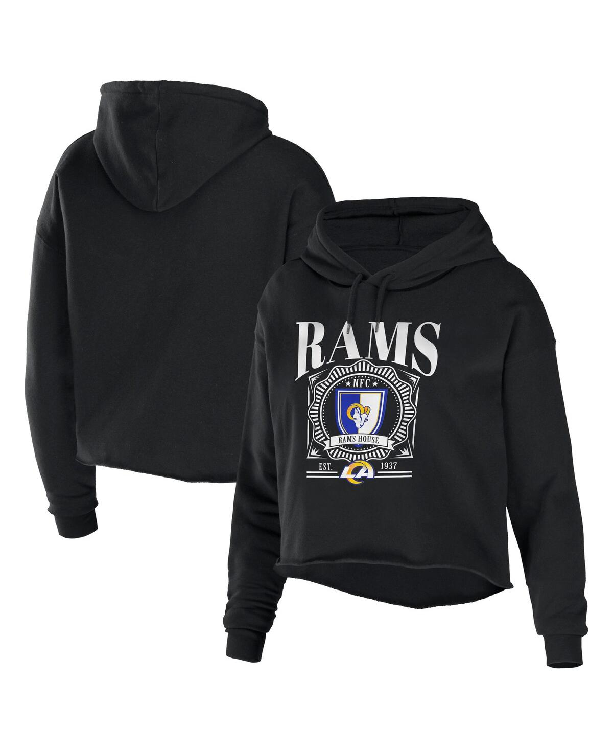 Wear By Erin Andrews Black Los Angeles Rams Cropped Sponge Fleece Pullover Hoodie In Black