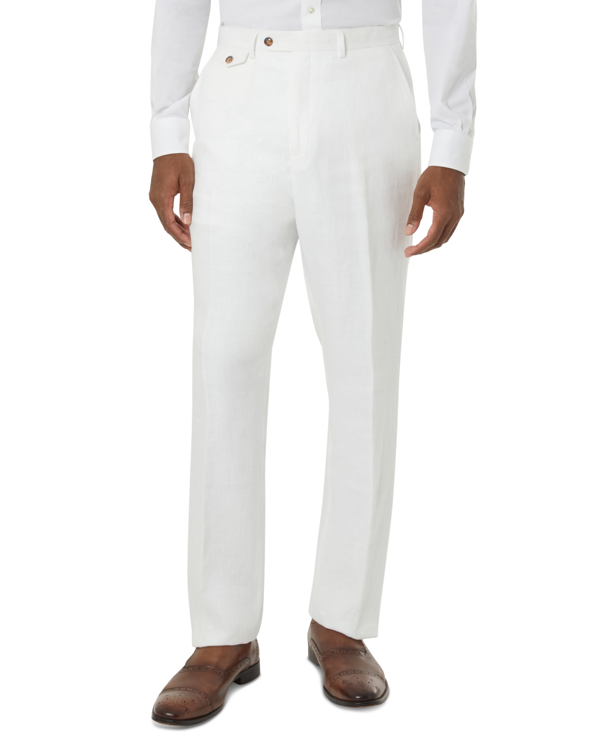 Men's Classic-Fit Linen Suit Pants - White Herringbone