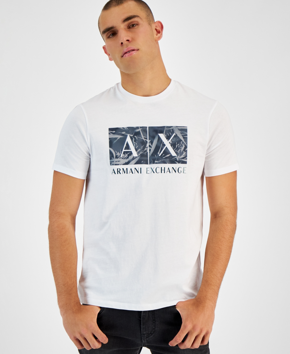 Ax Armani Exchange A X Armani Exchange Men's Camo Box Logo Graphic T-shirt In White