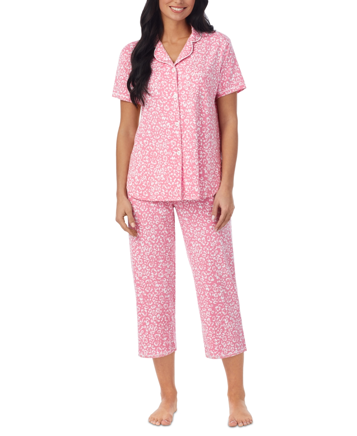 Cuddl Duds Women's Printed Notched-Collar Capri Pajama Set