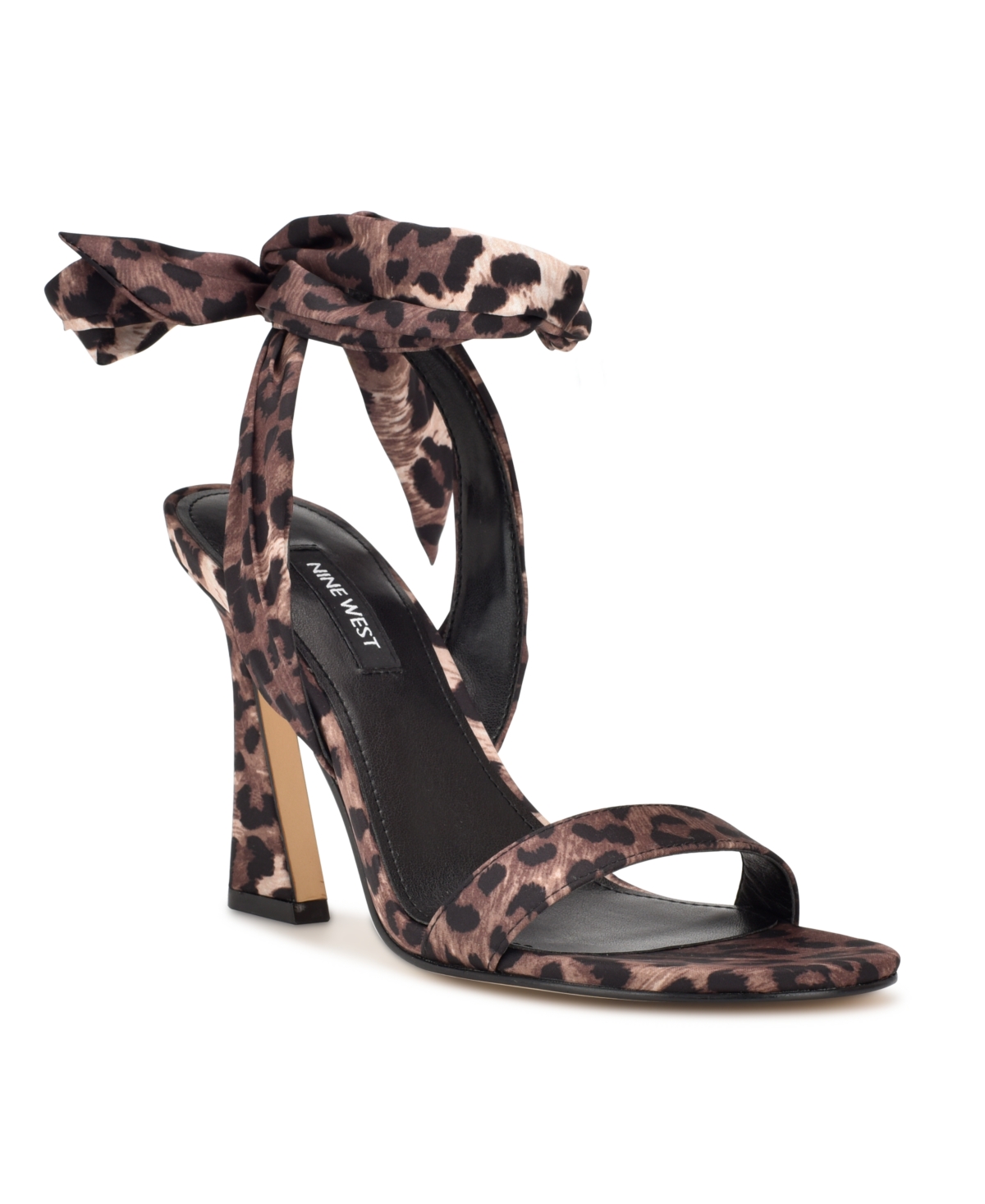 Nine West Kelsie Ankle Tie Sandal In Leopard Satin