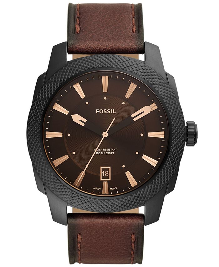 Fossil Men s Machine Quartz Brown Leather Strap Watch 49mm Macy s