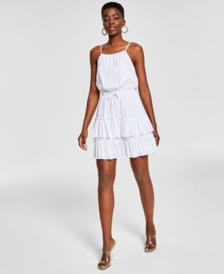 Bar III - Women's Round-Neck Sleeveless Tier Mini Dress