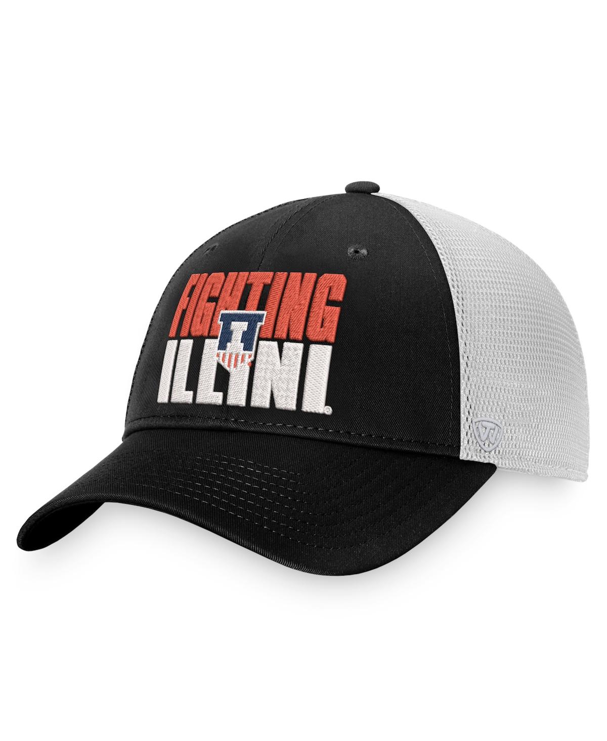 Top Of The World Men's  Black, White Illinois Fighting Illini Stockpile Trucker Snapback Hat In Black,white
