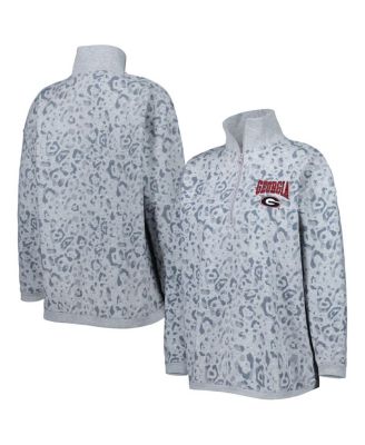 Women's Heather Gray Georgia Bulldogs Leopard Quarter-Zip Sweatshirt