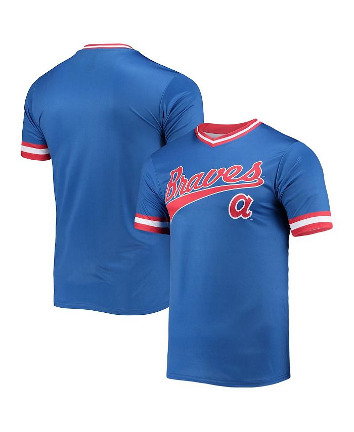 Atlanta Braves Stitches Cooperstown Collection V-Neck Team Color Jersey -  Royal/Red