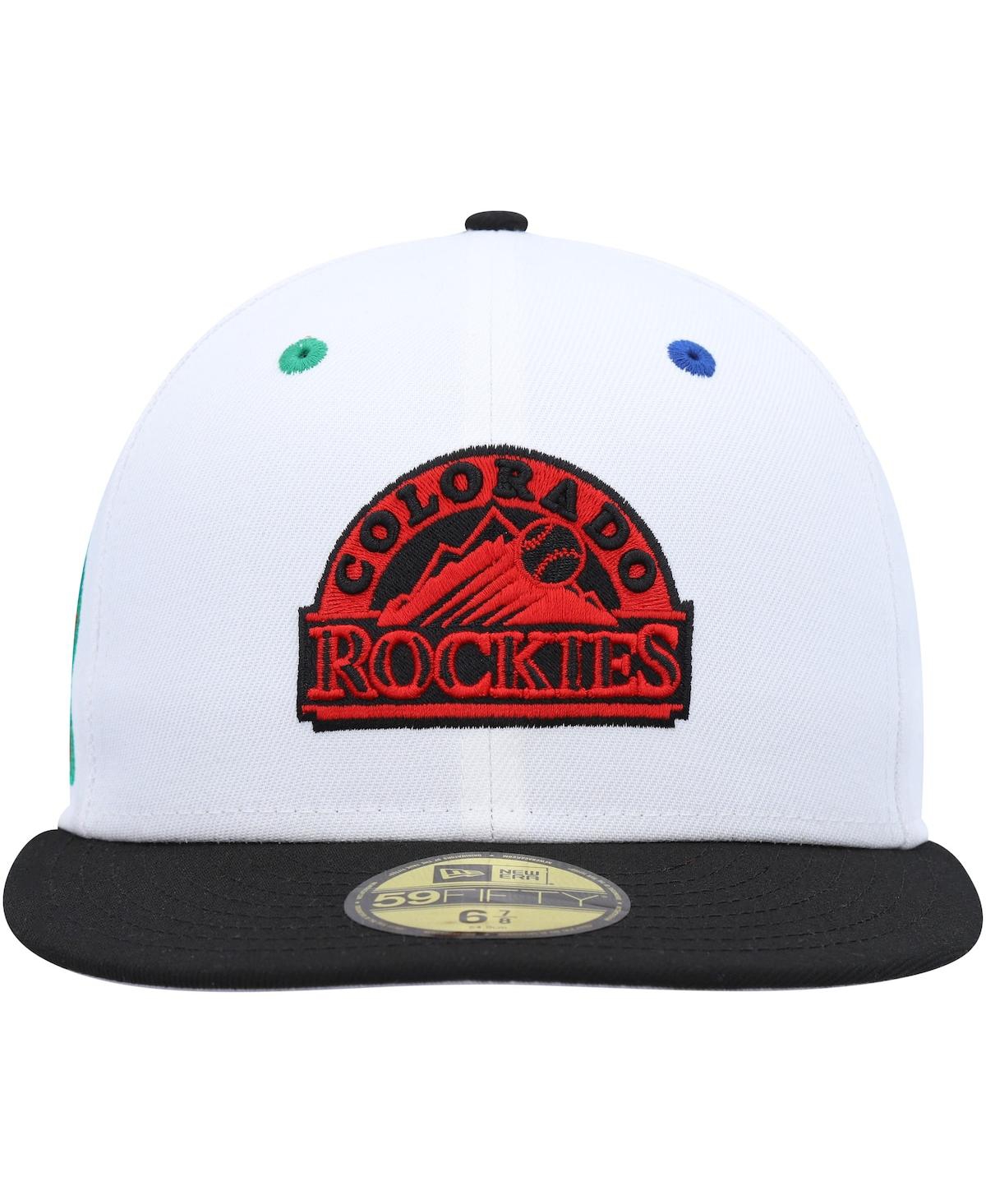 Shop New Era Men's  White, Black Colorado Rockies 25th Anniversary Primary Eye 59fifty Fitted Hat In White,black