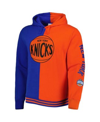 Men's Blue, Orange New York Knicks Hardwood Classics Split Pullover Hoodie