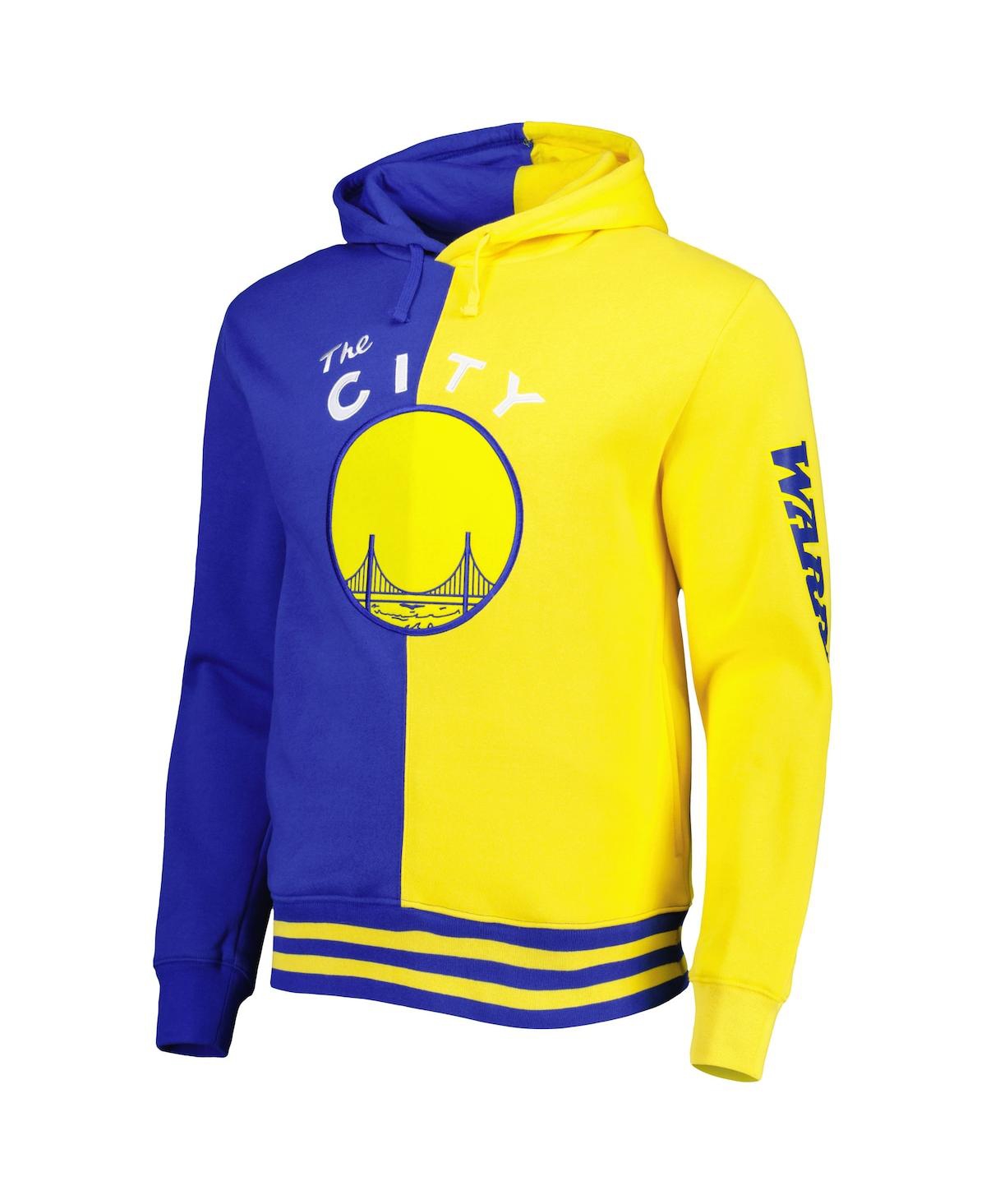 Mitchell & Ness Men's  Royal, Gold Golden State Warriors Hardwood Classics Split Pullover Hoodie In Royal,gold
