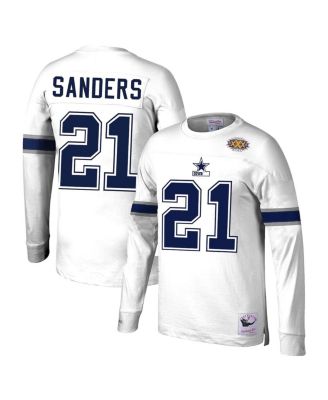 Men's Deion Sanders White Dallas Cowboys Retired Player Name and Number Long Sleeve Top