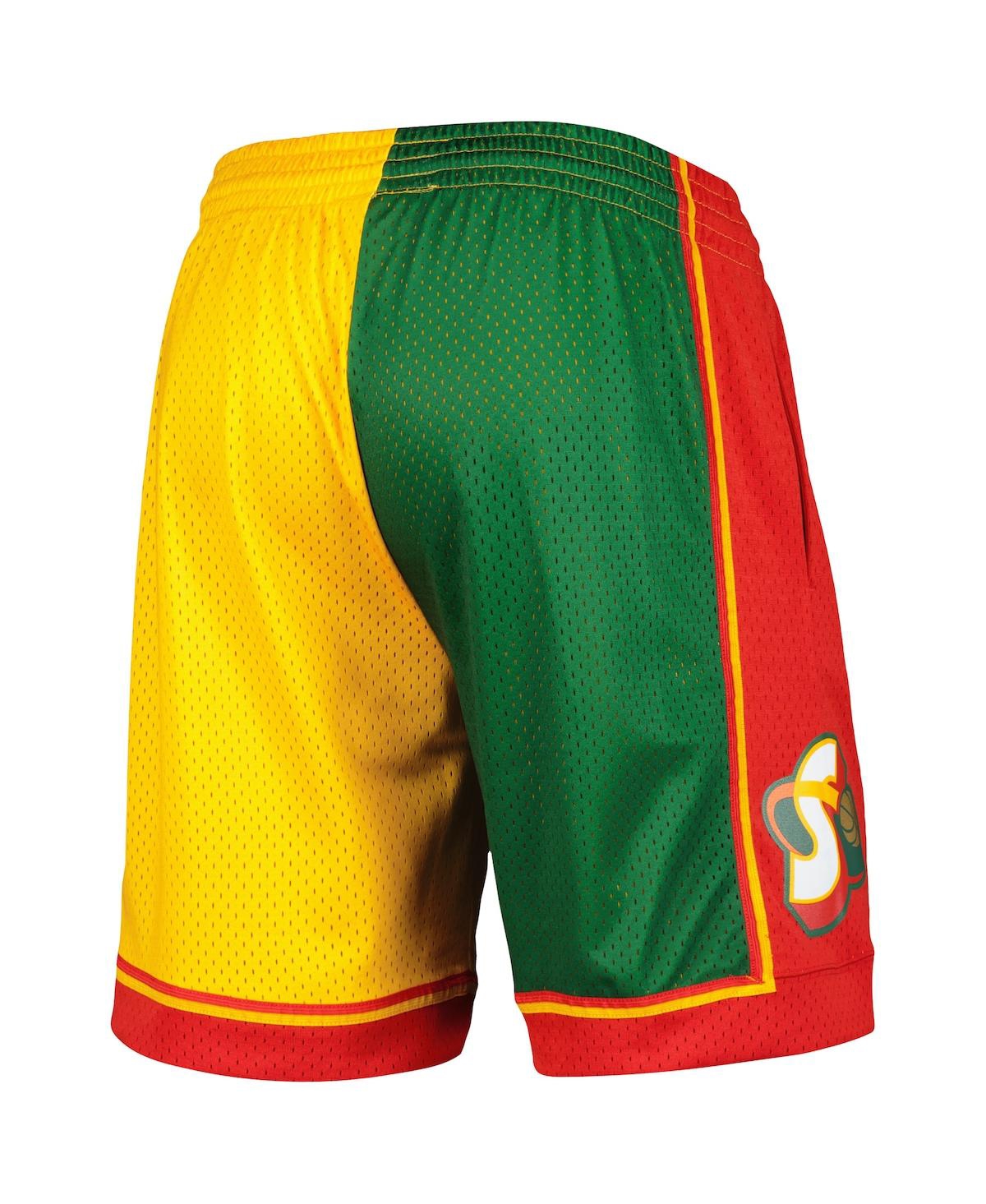 Mitchell & Ness Men's  Green, Gold Seattle Supersonics Hardwood Classics 1995 Split Swingman Shorts In Green,gold