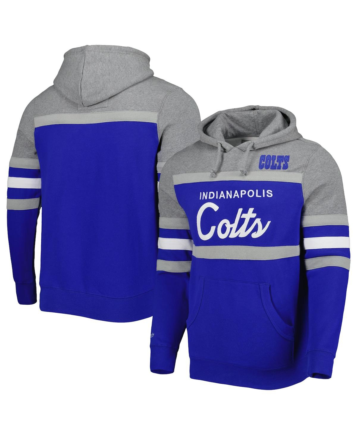 Mitchell & Ness Men's  Royal, Heathered Gray Indianapolis Colts Head Coach Pullover Hoodie In Royal,heathered Gray