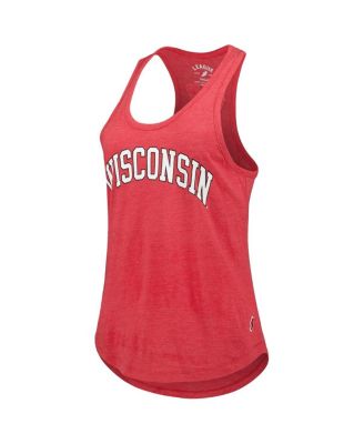 Women's Heather Red Wisconsin Badgers Two-Hit Intramural Tri-Blend Scoop Neck Racerback Tank Top