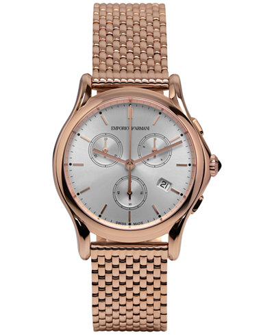 Emporio Armani Unisex Swiss Chronograph Rose Gold Ion-Plated Stainless Steel Bracelet Watch 36mm ARS6009