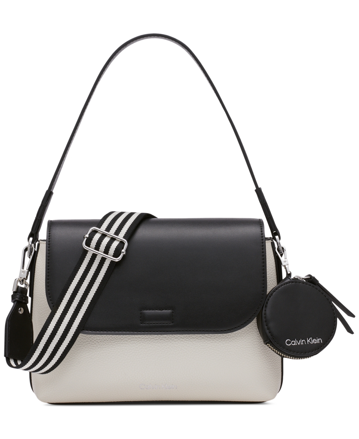 Calvin Klein Millie Small Convertible Shoulder Bag With Striped Crossbody  Strap In White/black | ModeSens