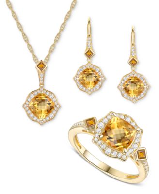 Macy's - 3-Pc. Set Amethyst (4-1/2 ct. t.w.) & Lab-Grown White Sapphire (3/4 ct. t.w.) Heart Pendant Necklace, Ring, & Stud Earrings in 14k Gold-Plated Sterling Silver (Also in Additional Gemstones)