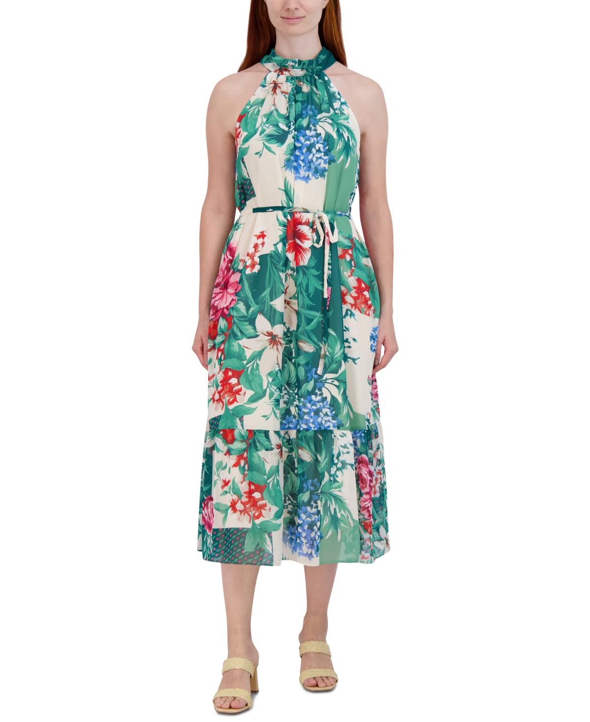 Shop Donna Ricco Women's Printed Mock-neck Sleeveless Dress In Ivory Multi