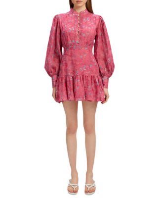 Bardot - Women's Nessa Floral-Print Balloon-Sleeve Shirtdress