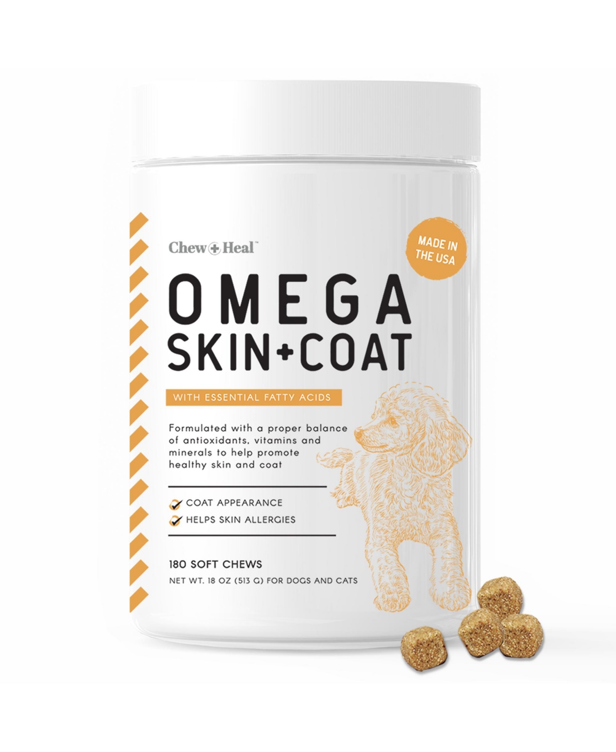 Omega Skin + Coat Fish Oil Supplement for Dogs - 180 Delicious Chews