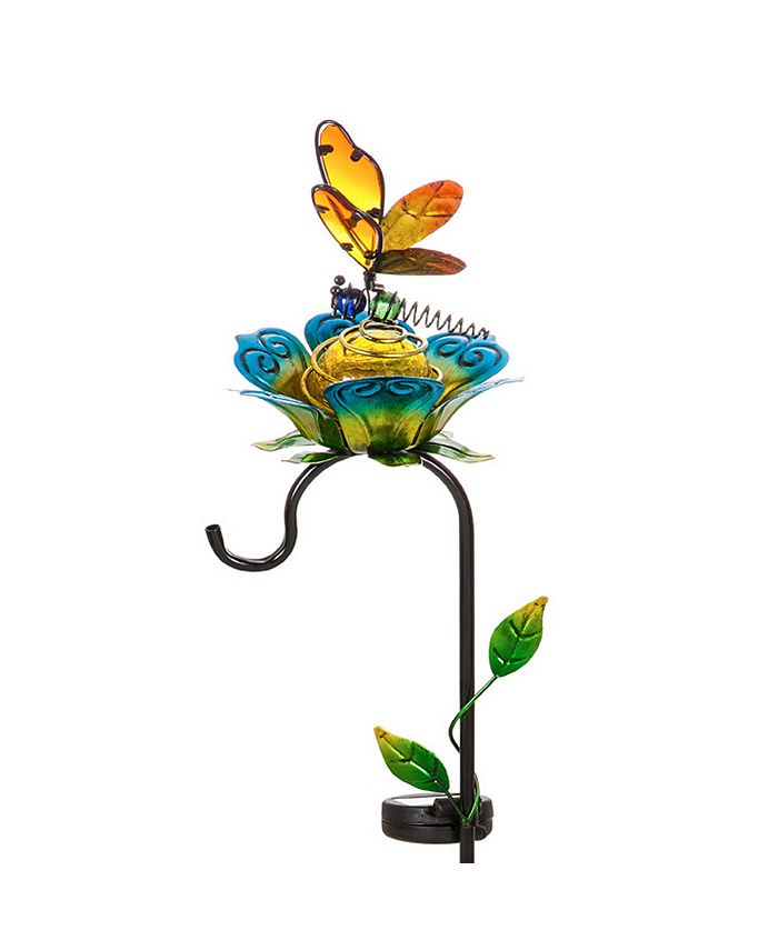 Evergreen 37"H Solar Butterfly and Shepherds Hook Garden Stake