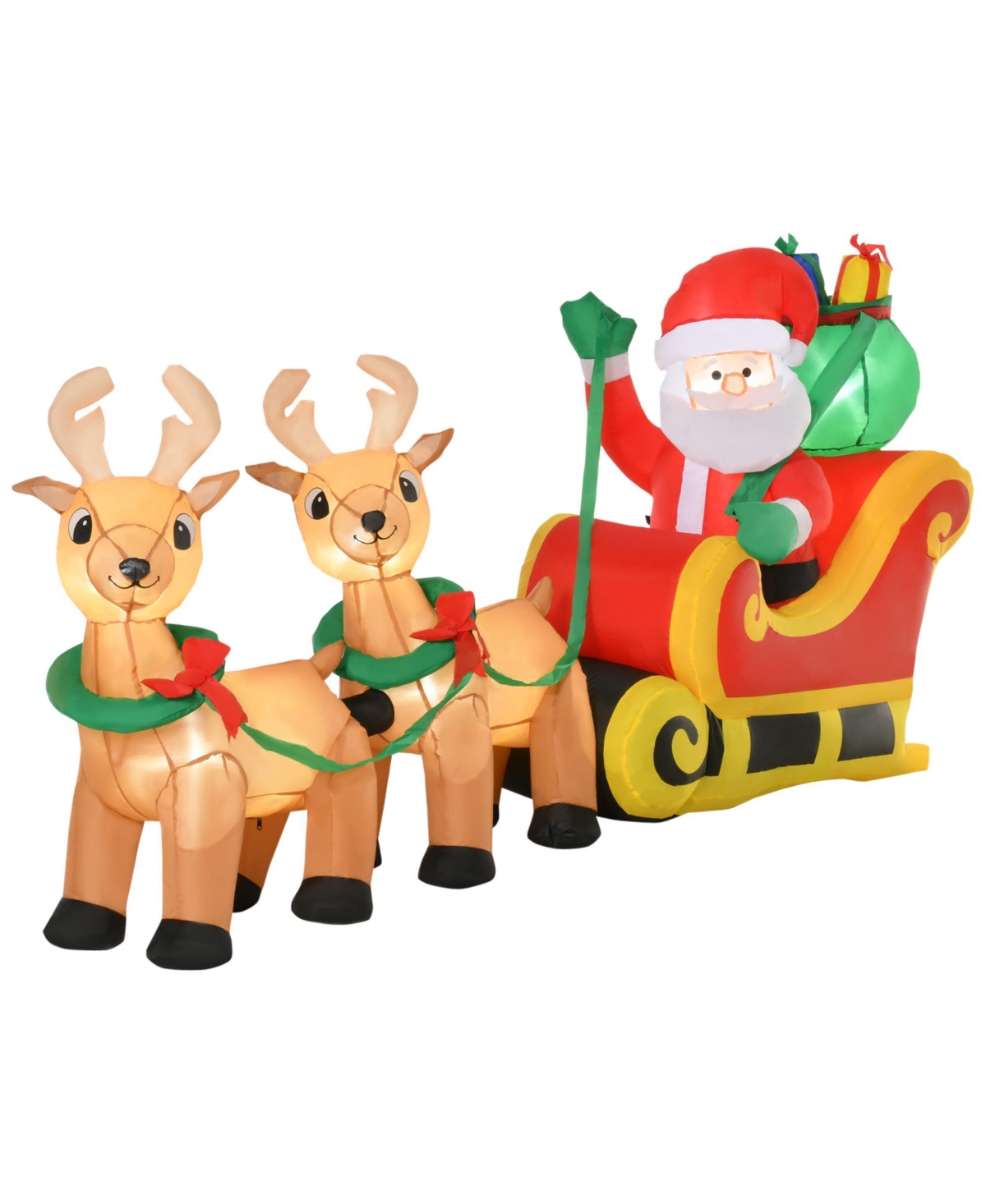 8ft Long Christmas Inflatable Santa Claus on Sleigh w/ Reindeer for Yard - Yellow
