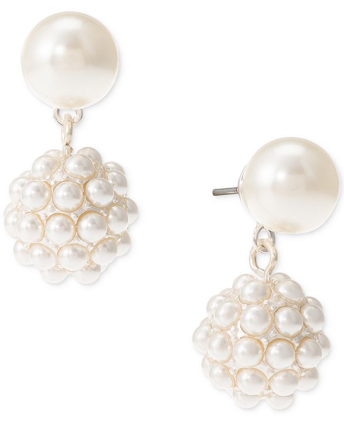 Charter Club Silver-Tone Imitation Pearl Drop Earrings, Created for ...