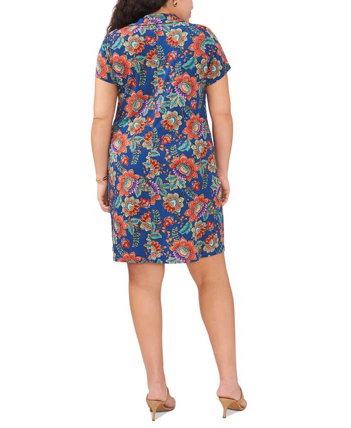 MSK Plus Size Printed Quarter-Zip Short-Sleeve Shift Dress - Macy's