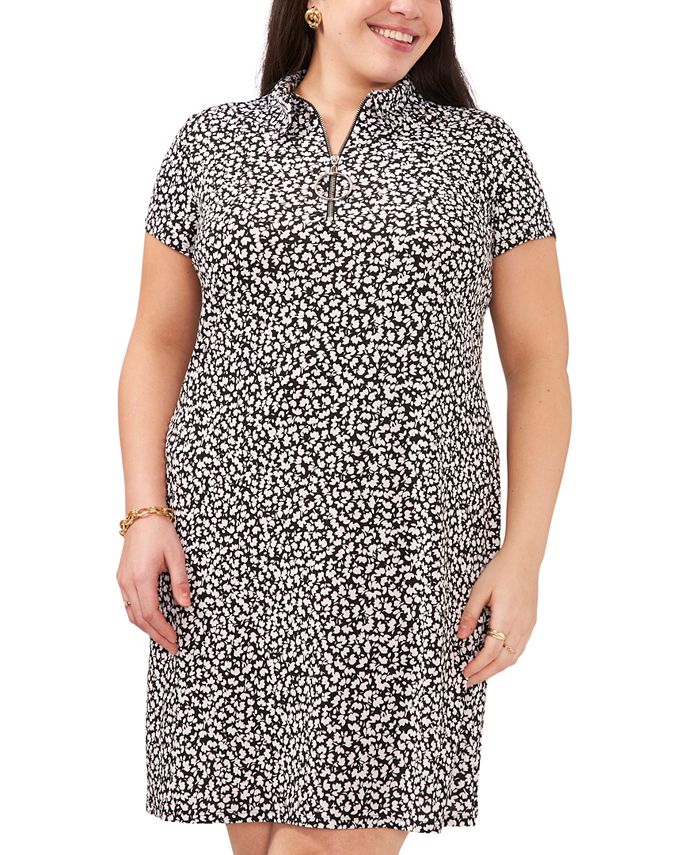MSK Plus Size Floral-Print Short-Sleeve Shift Dress - Macy's