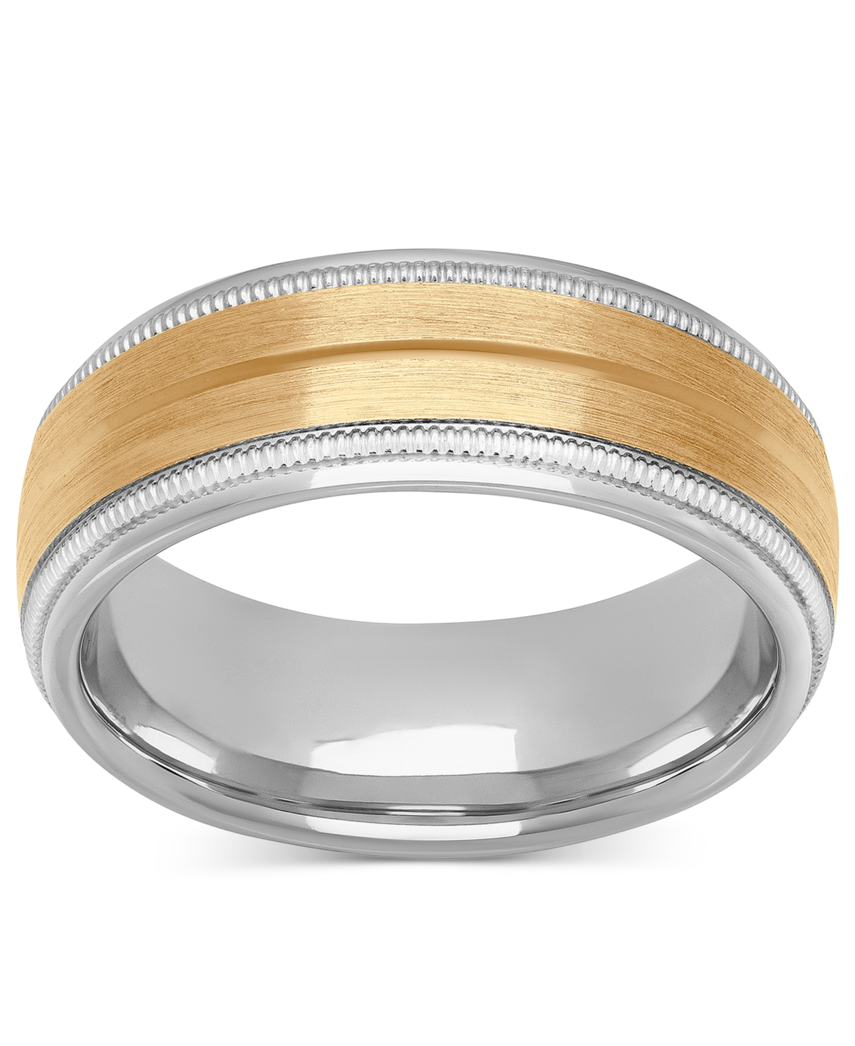 Macy's Men's Satin Finish Beaded Wedding Band In Sterling Silver & 18k Gold-plate In Two-tone