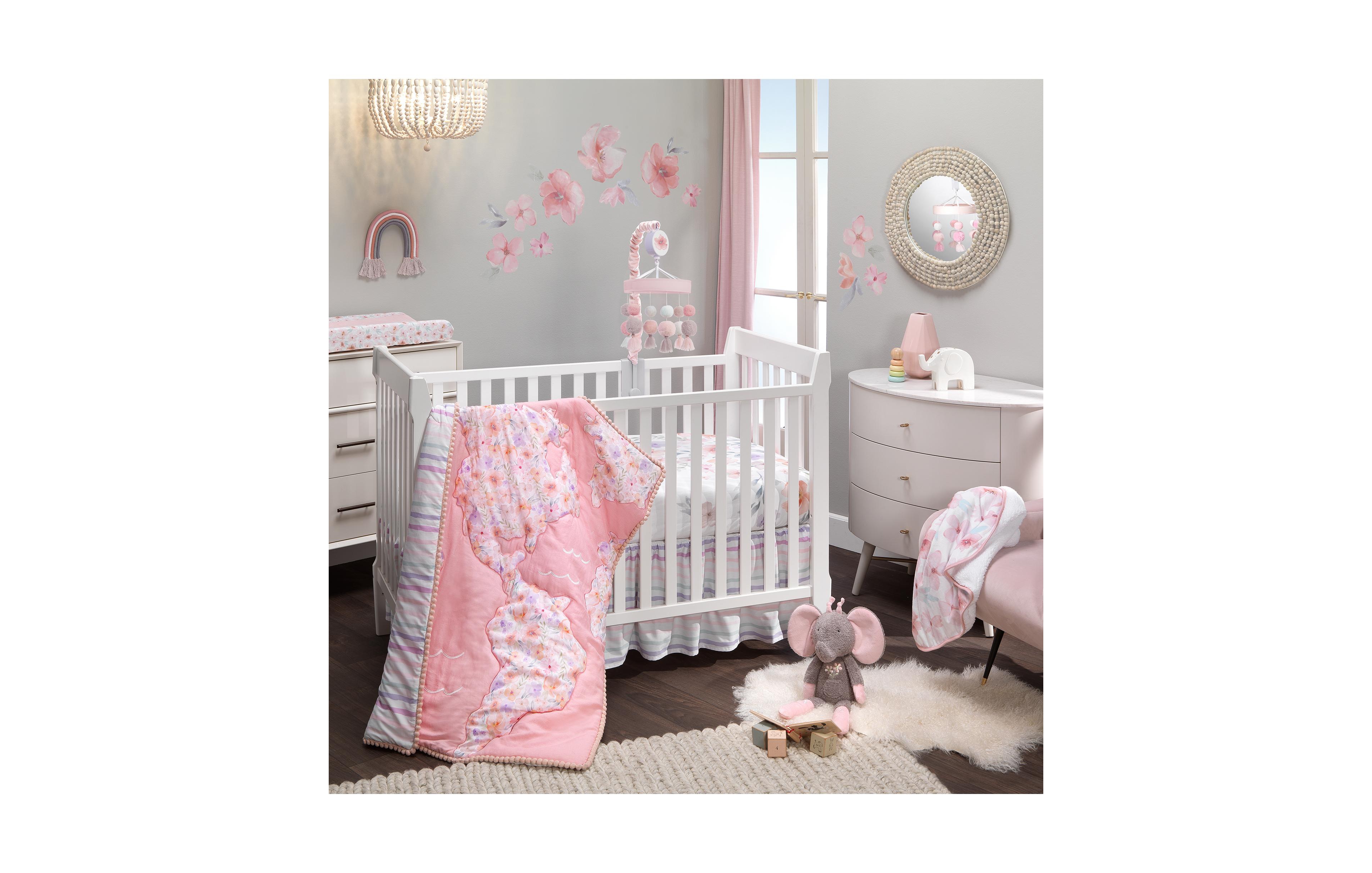 Lambs & Ivy Girls Rule the World Pink Floral 4-Piece Baby Crib Bedding Set
