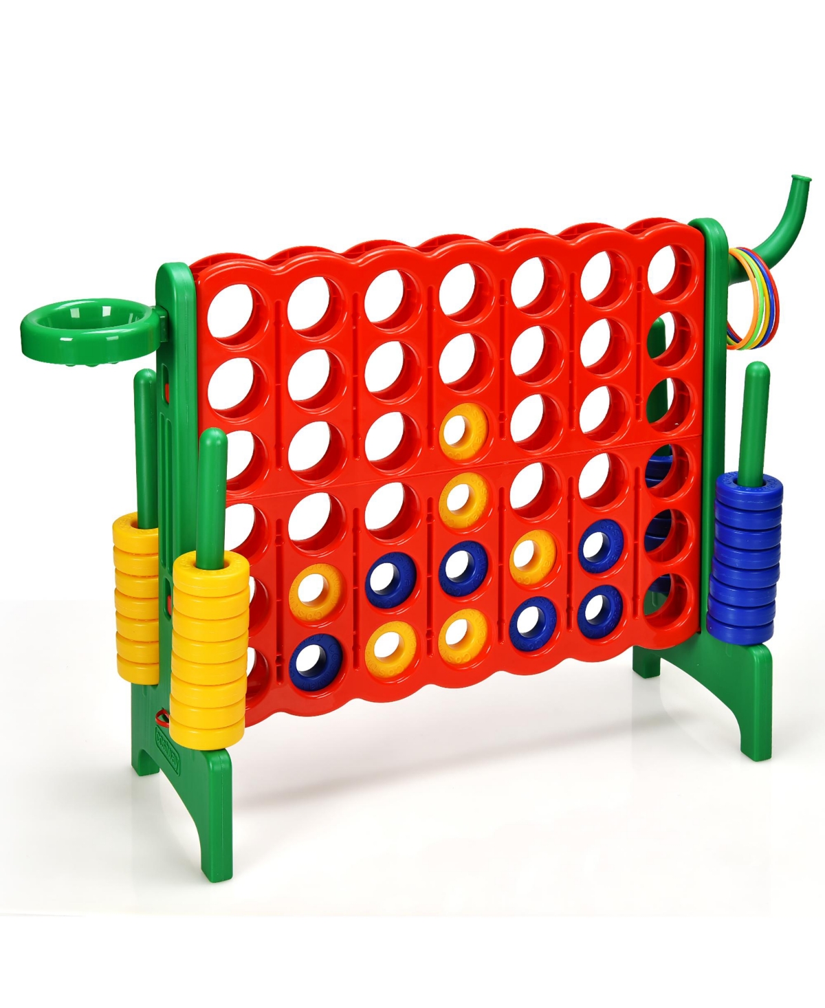 4-in-a Row Giant Game Set w/Basketball Hoop for Family - Red