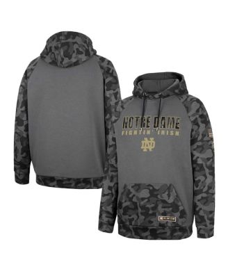 Men's Charcoal Notre Dame Fighting Irish OHT Military-Inspired Appreciation Camo Stack Raglan Pullover Hoodie