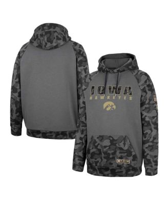 Men's Charcoal Iowa Hawkeyes OHT Military-Inspired Appreciation Camo Stack Raglan Pullover Hoodie