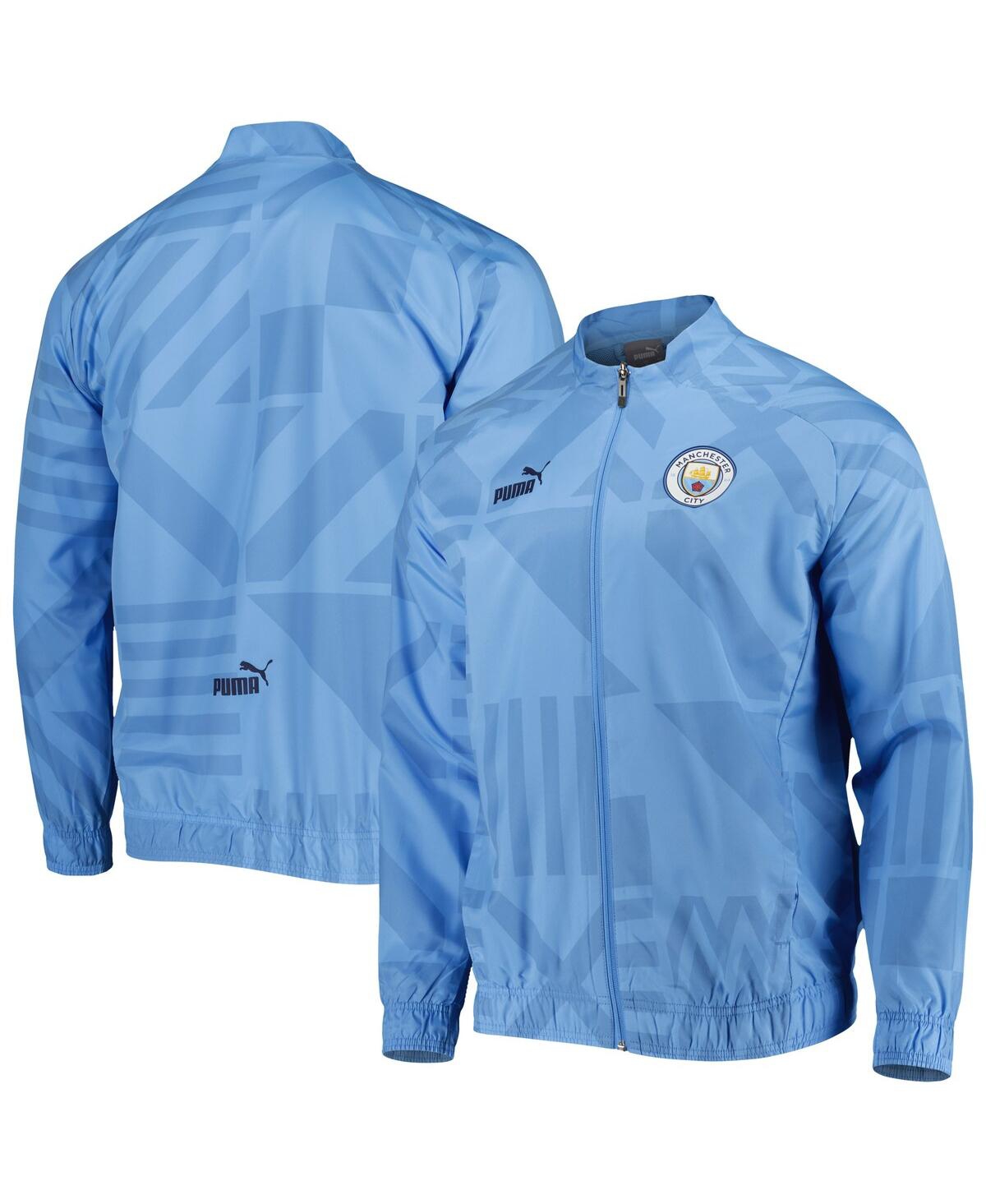 Shop Puma Men's  Light Blue Manchester City Pre-match Raglan Full-zip Training Jacket