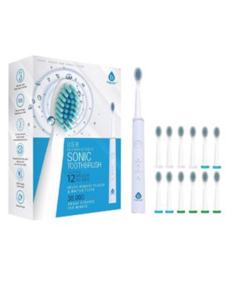 USB Rechargeable Electric toothbrush with 12 Brush Heads - Green