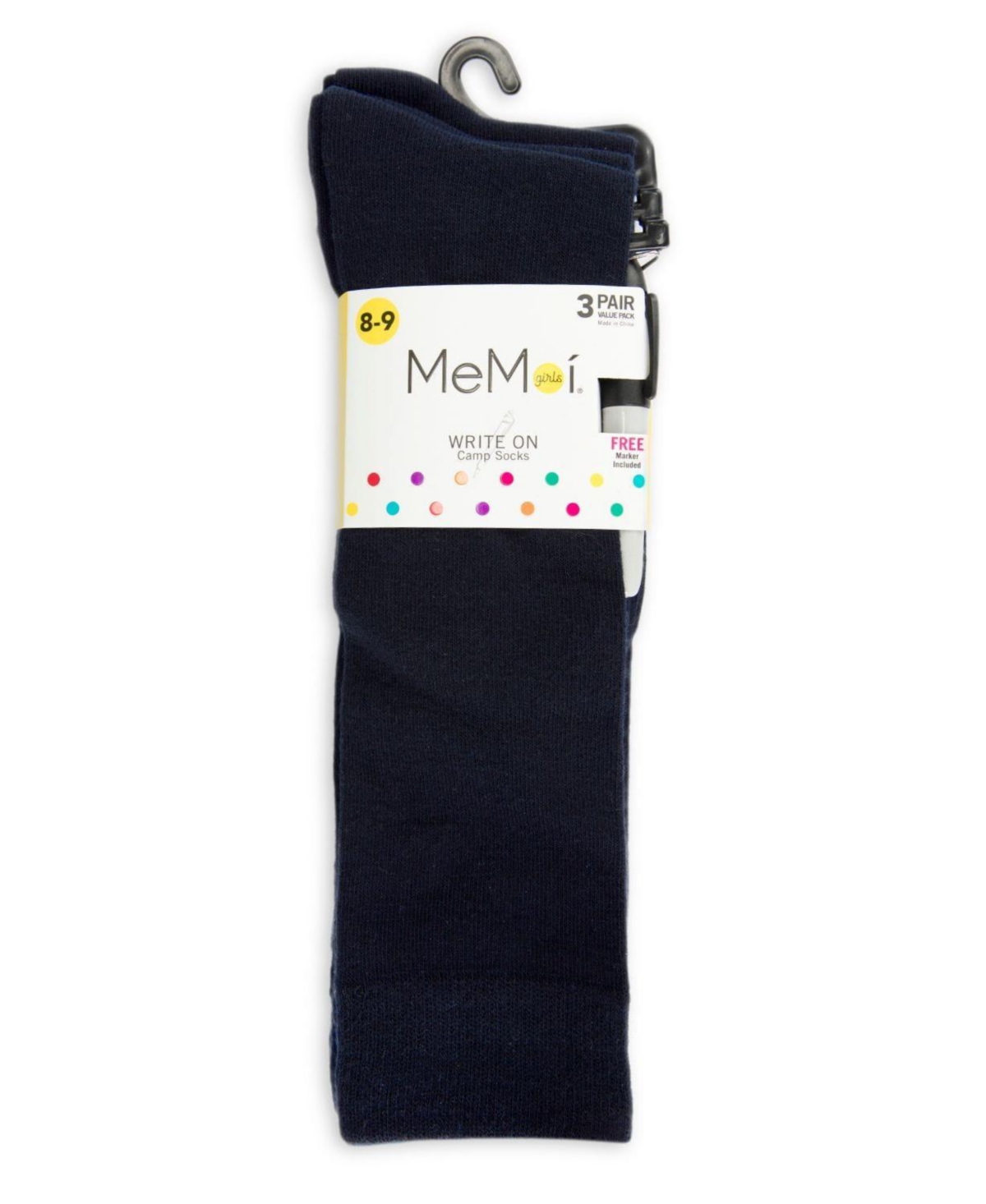 MeMoi Girls 3 Pairs Write On Camp Cotton Blend Knee High Socks