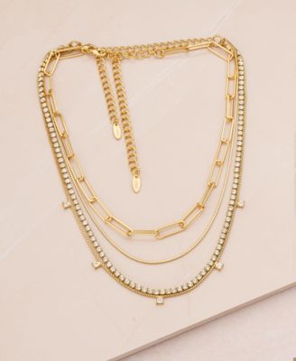 18k Gold-Plated 3-Pc. Set Cubic Zirconia Mixed Link Necklaces