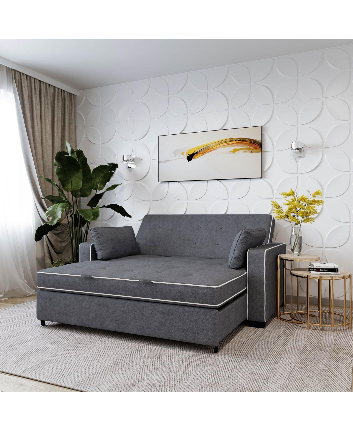 Serta 72.6" W Polyester Augustus Queen Convertible Sofa In Charcoal