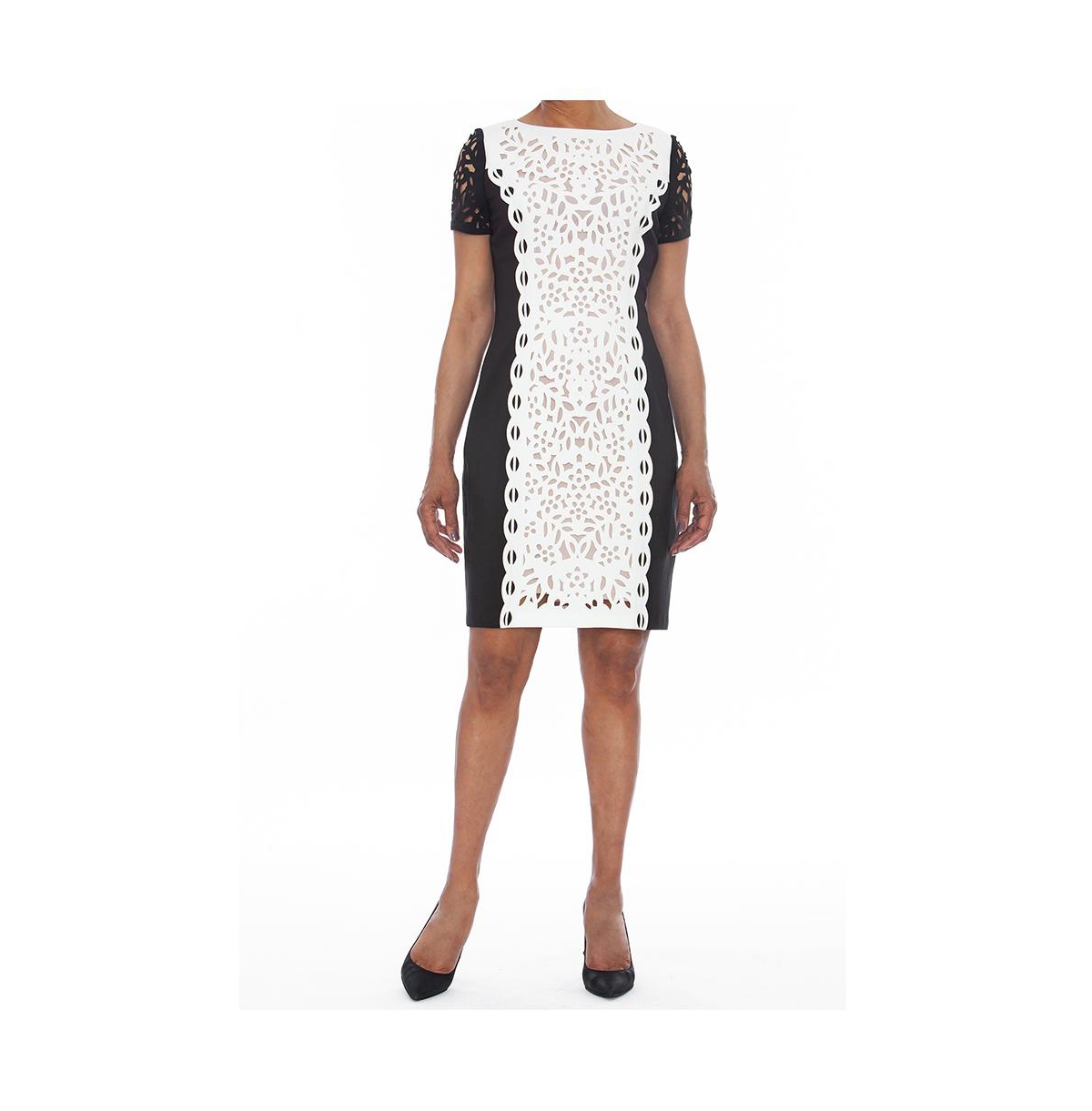 Focus By Shani Colorblocking Laser Cut Dress In Black/white