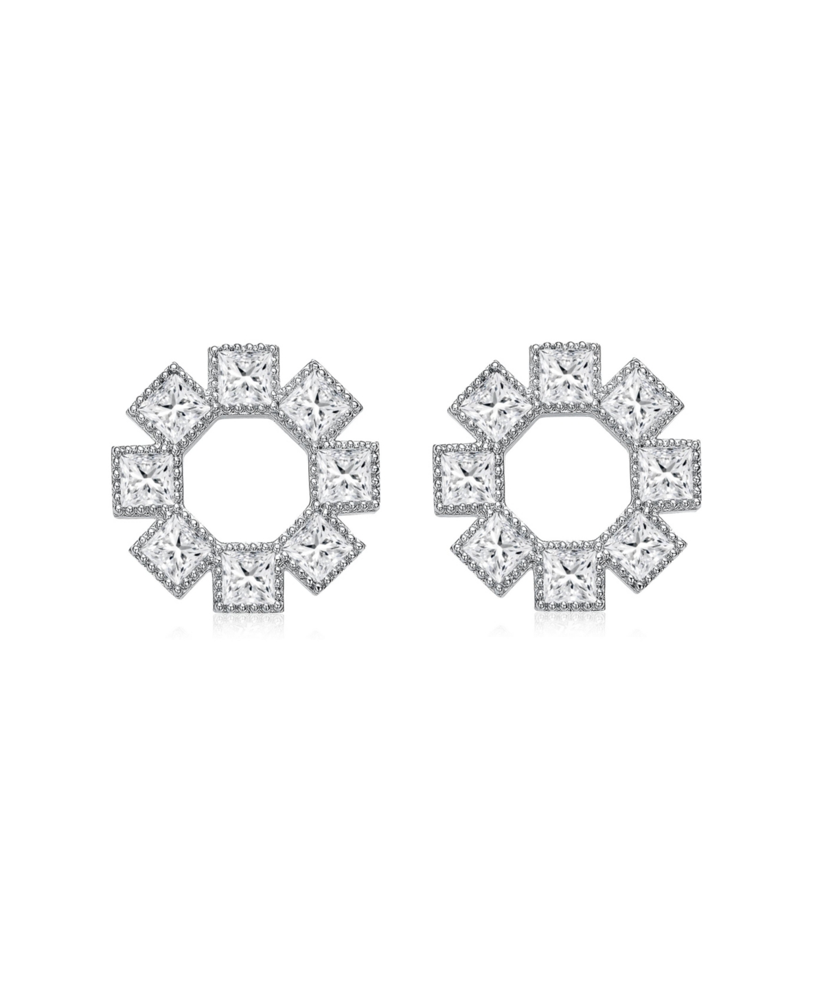 Genevive Gv SterlingWhite Gold Plated Eight Stone Clear Princess Cubic Zirconia Bezel Earrings - Silver