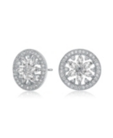 Genevive Gv Sterling Silver White Gold Plated Clear Marquise with Round Cubic Zirconia Halo Wreath Earrings - Silver