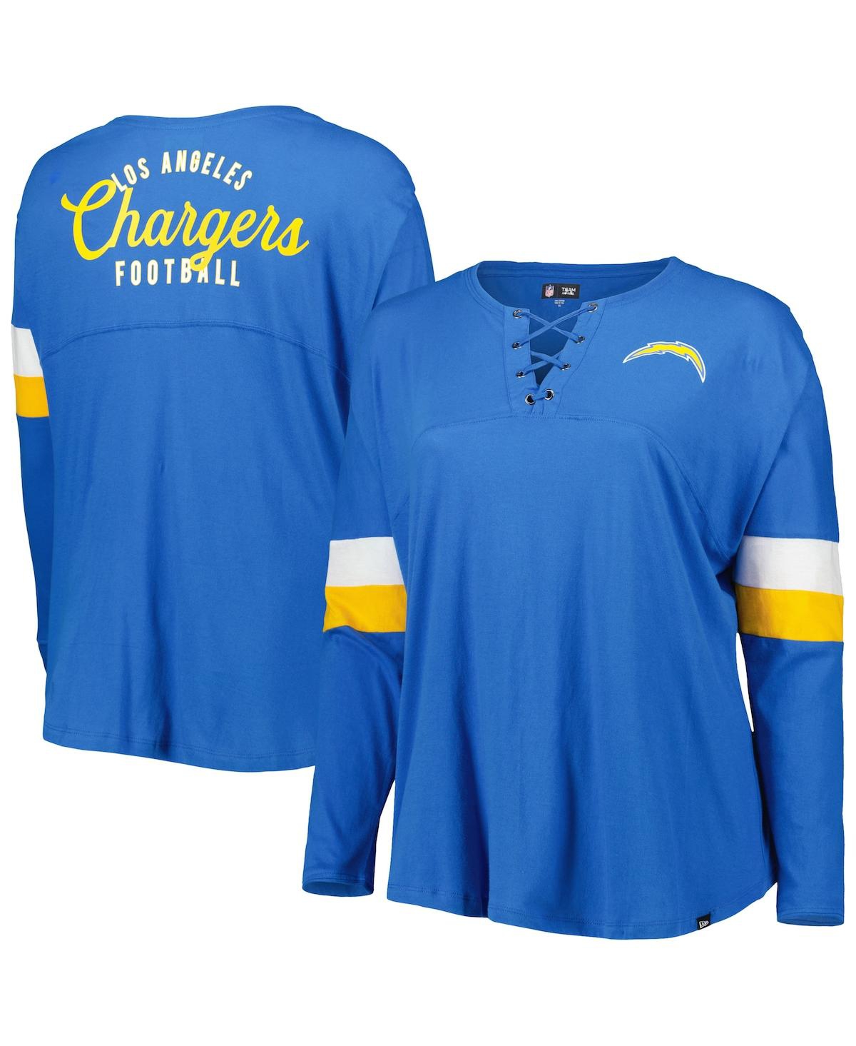 New Era Powder Blue Los Angeles Chargers Plus Size Athletic Varsity Lace-up V-neck Long Sleeve T-shi In Powder Blue