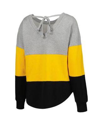 Women's Heathered Gray, Black Pittsburgh Steelers Outfield Deep V-Back Pullover Sweatshirt
